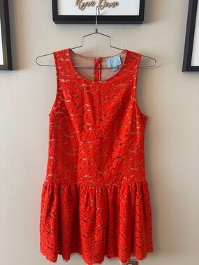 Cynthia Steffe Red Lace Peplum Dress